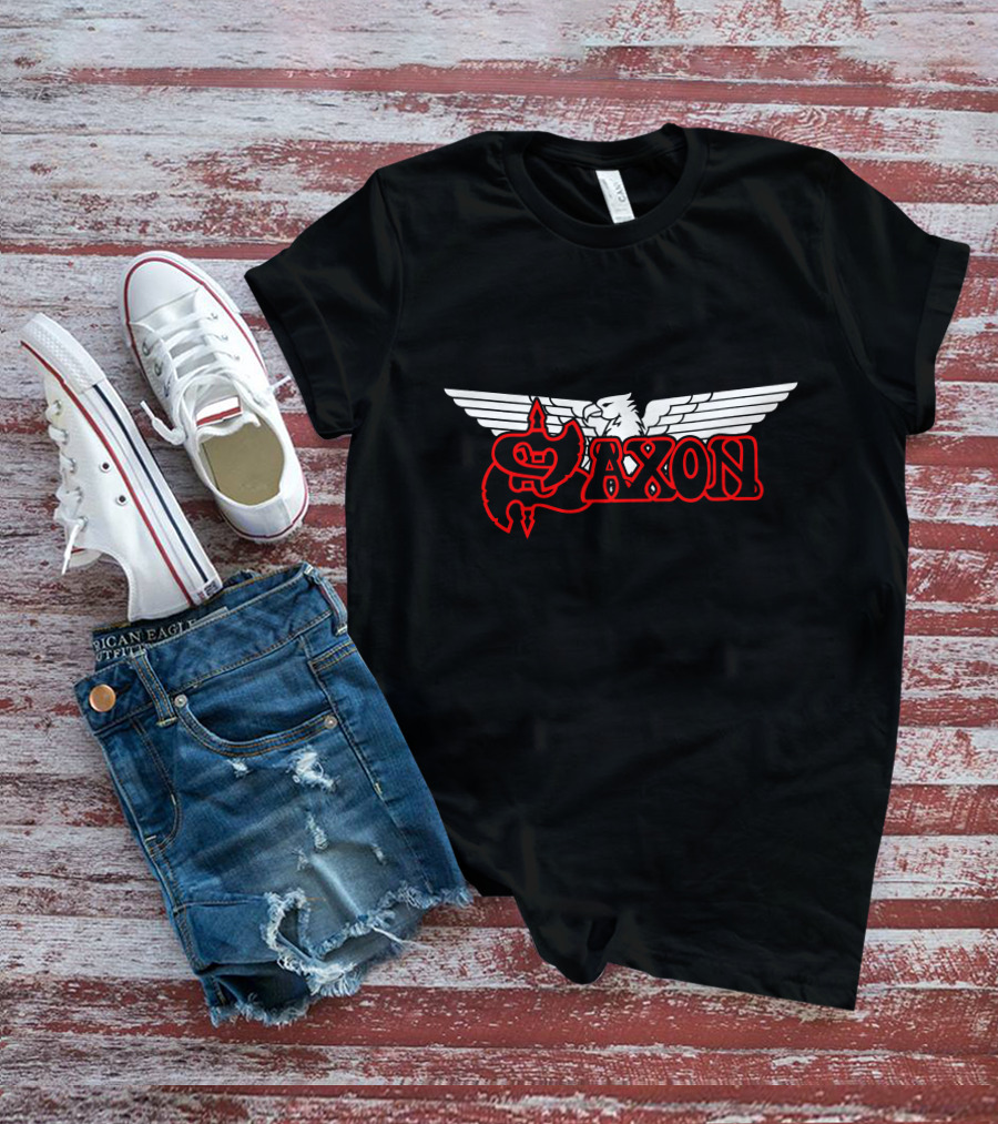 Saxon Heavy Metal Axe Logo Red T-Shirt