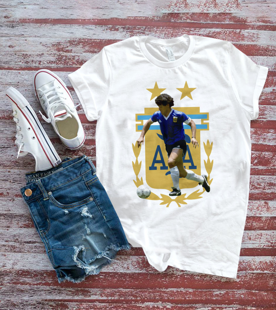 Maradona Argentina AFA Football Legend Blue Jersey T-Shirt
