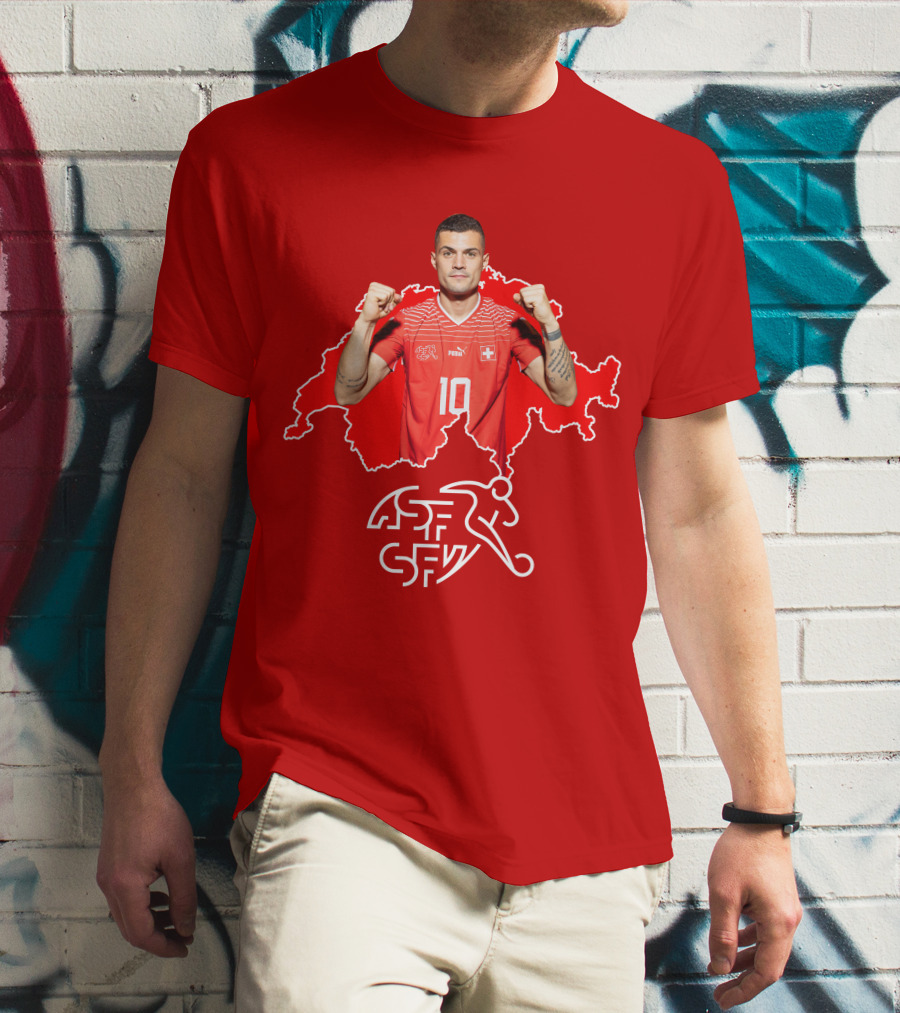 Granit Xhaka Switzerland Number 10 Footballer Red Swiss Map T-Shirt