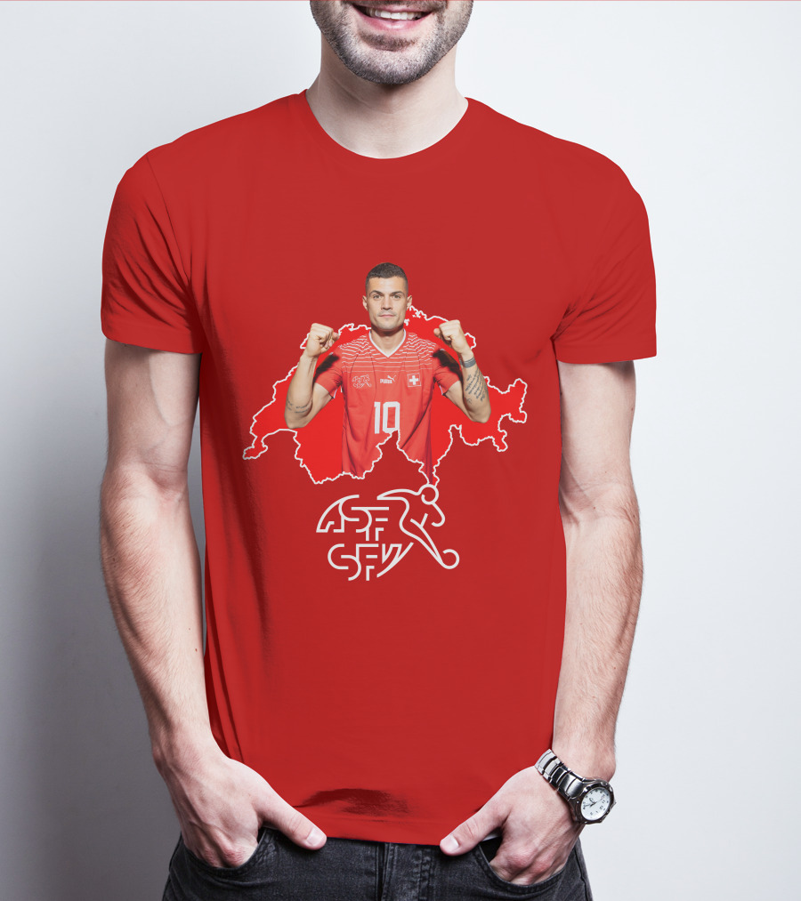 Granit Xhaka Switzerland Number 10 Footballer Red Swiss Map T-Shirt