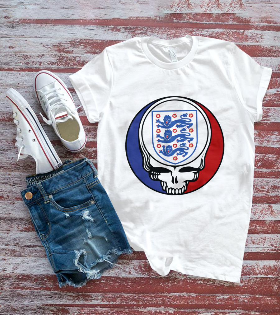 England National Football Team Three Lions Grateful Dead Skull Emblem T-Shirt