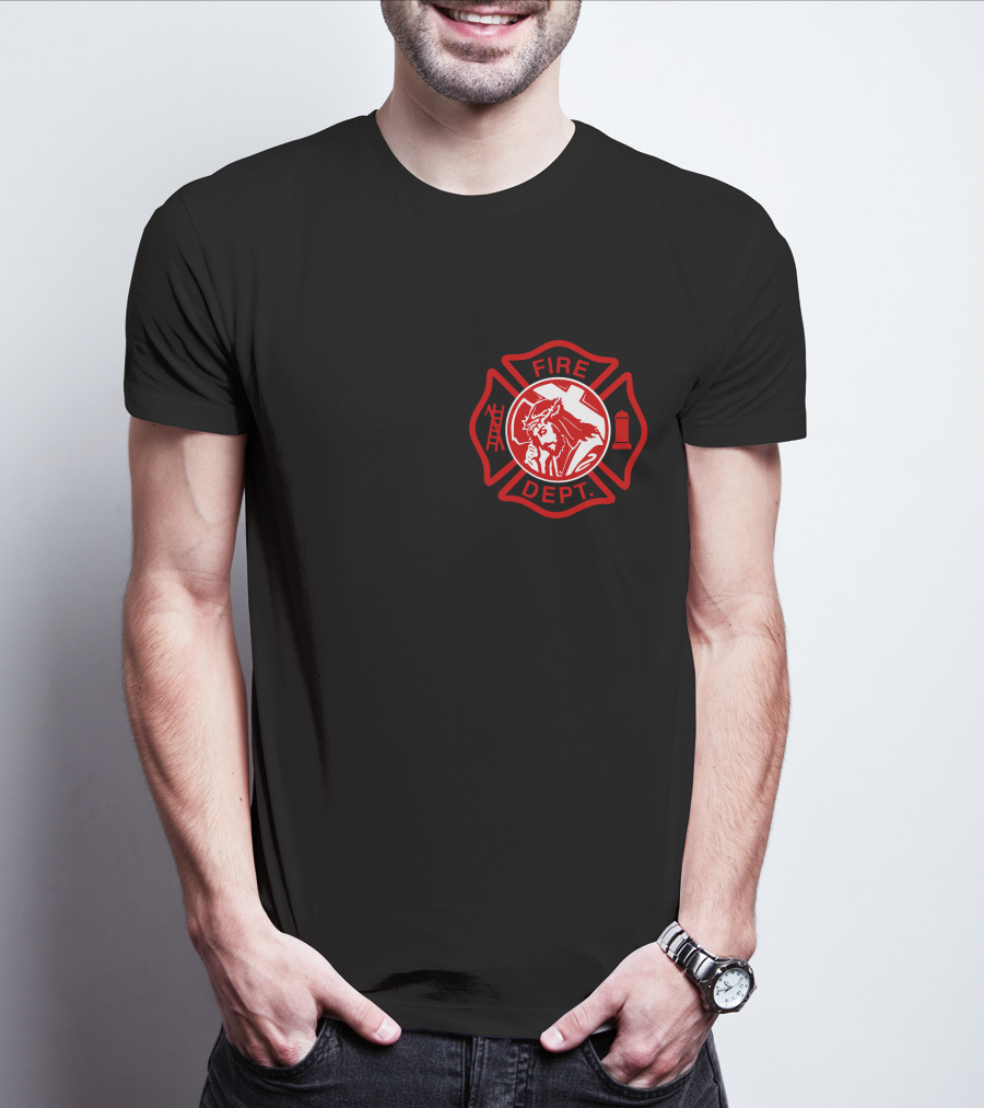 Cross Fire Dept Maltese Cross Badge With Firefighter Text Elements T-Shirt