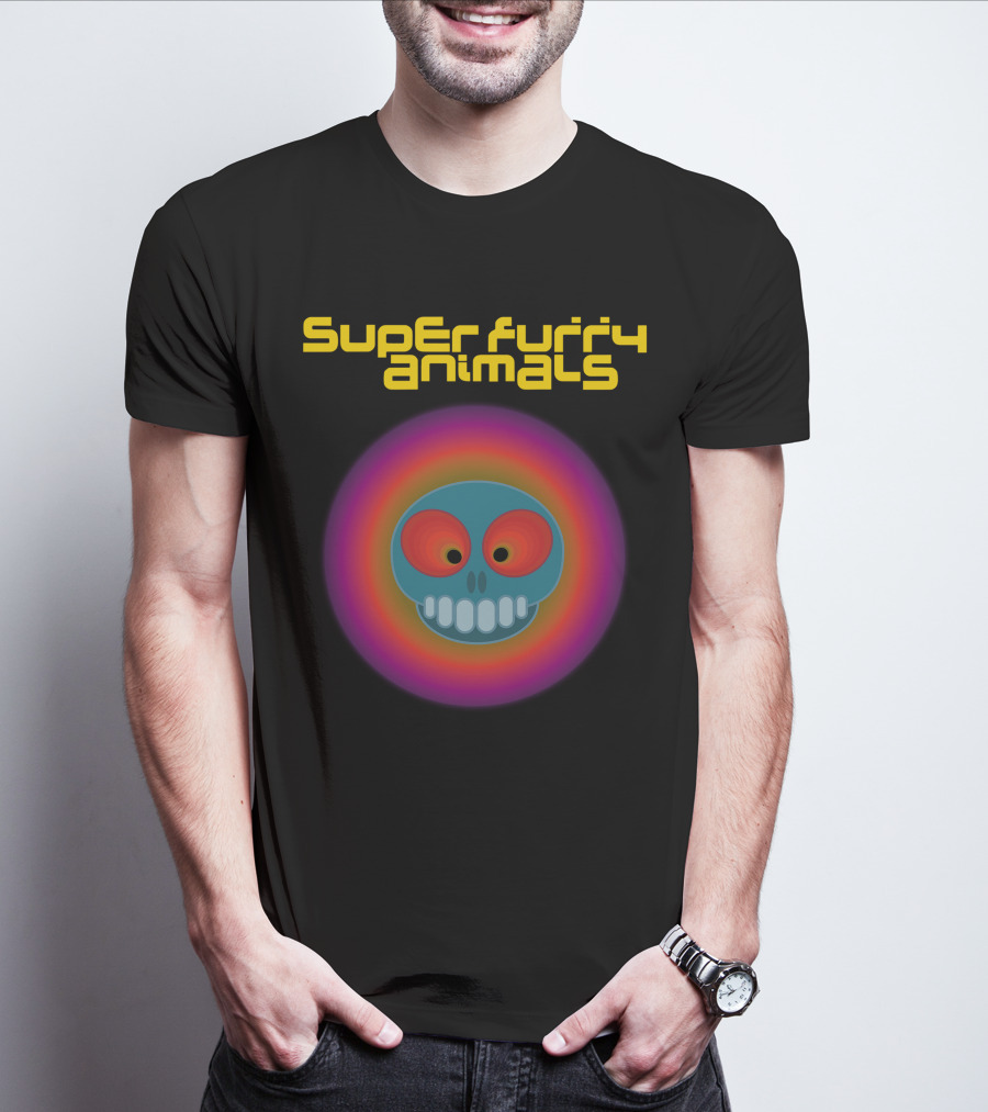 Super Furry Animals Rings Around The World Album Icon With Psychedelic Skull T-Shirt