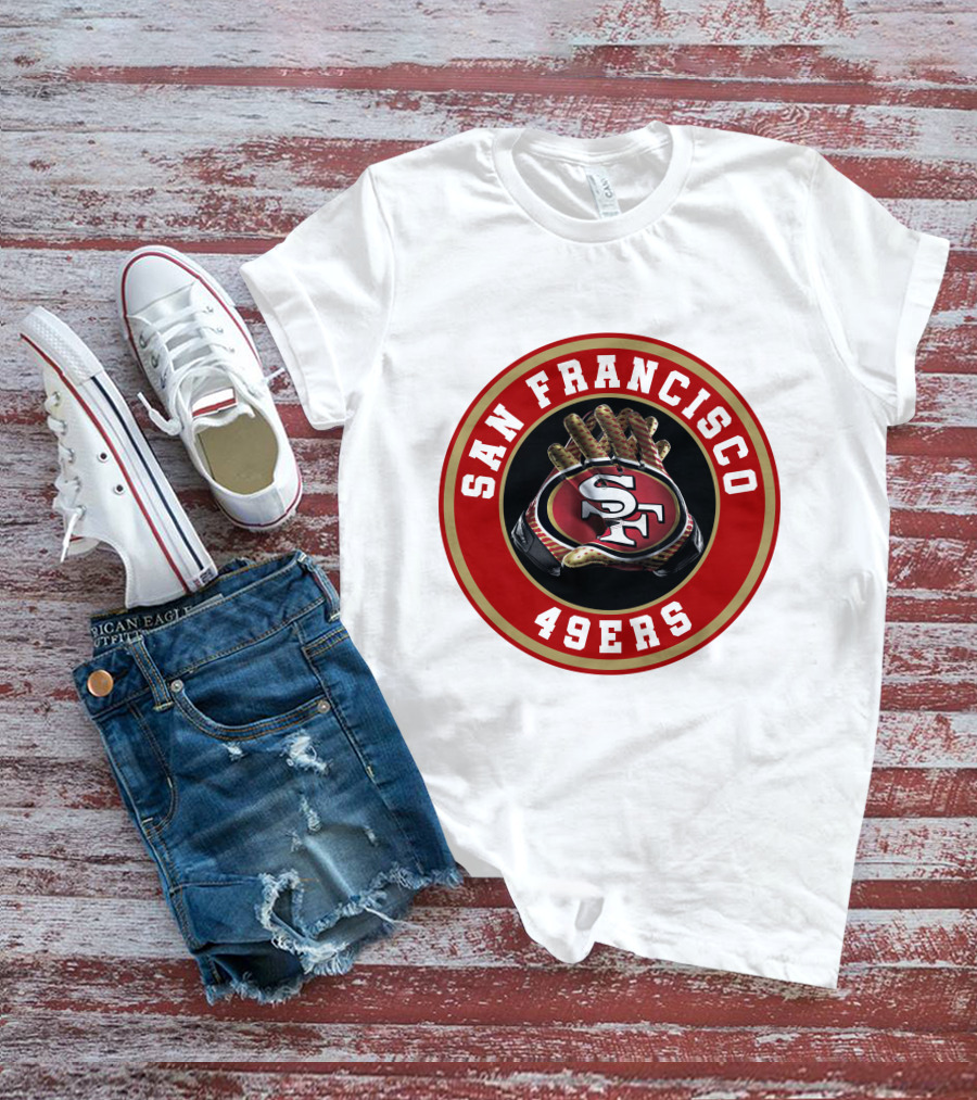 San Francisco 49ers Football Glove Emblem T-Shirt