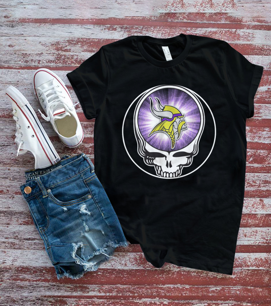 Minnesota Vikings Grateful Dead Skull Logo Fusion T-Shirt