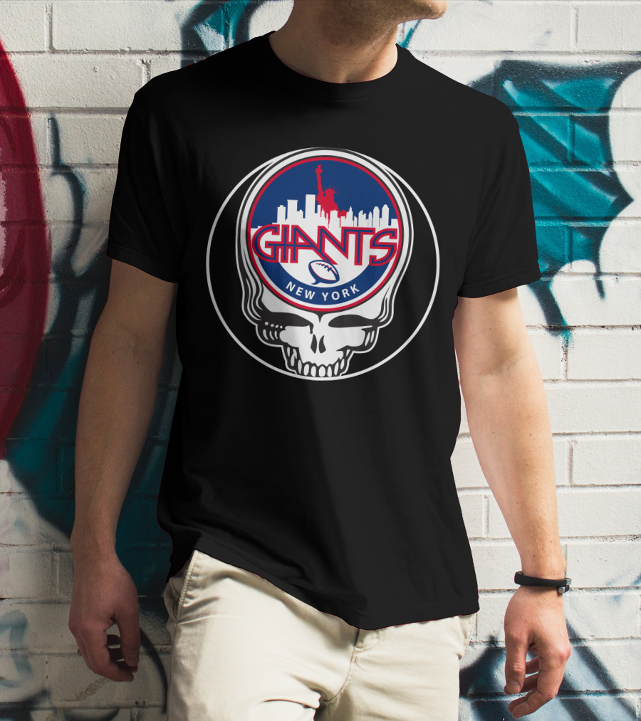 New York Giants GD Skull Logo Statue Of Liberty Skyline Football T-Shirt