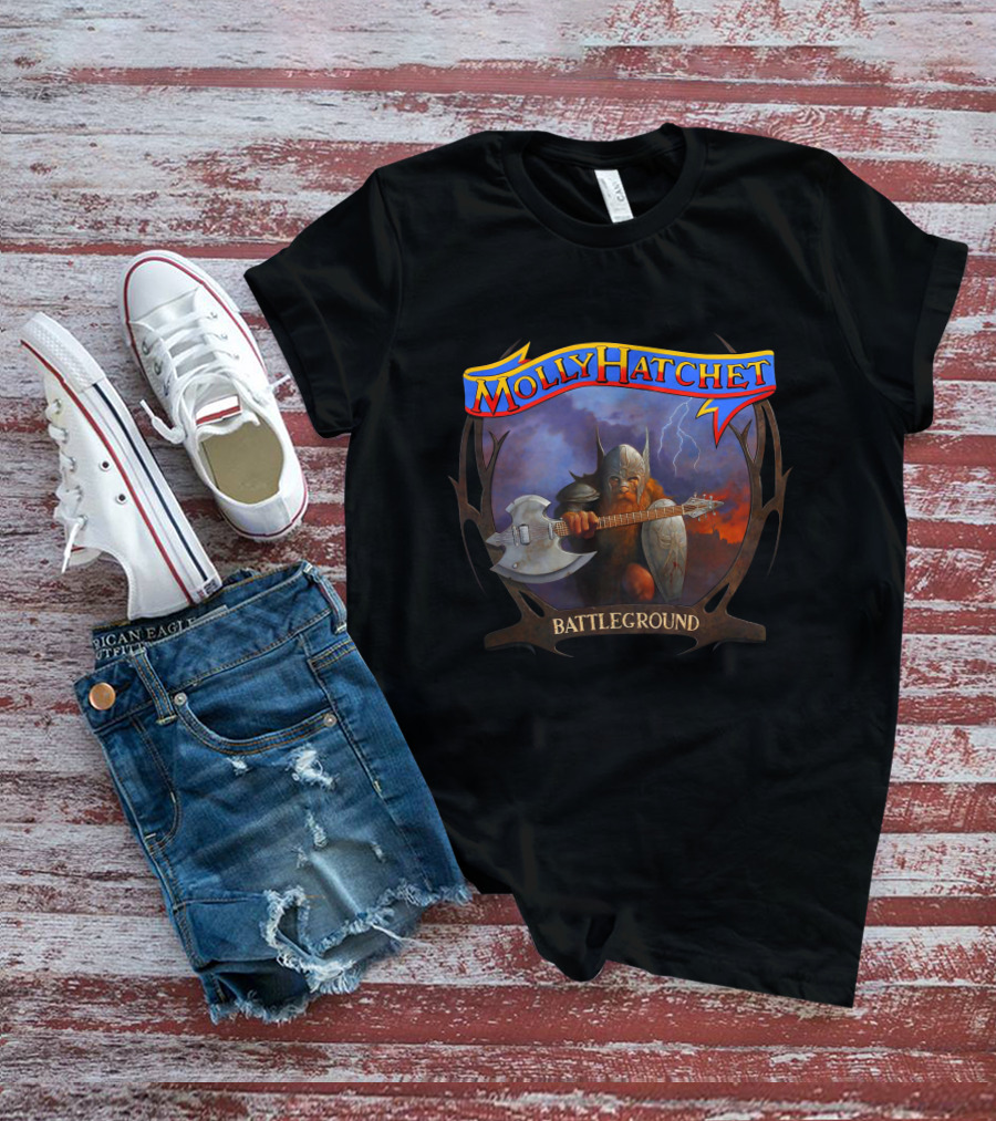 Molly Hatchet Battleground Viking Warrior With Axe Guitar And Shield T-Shirt