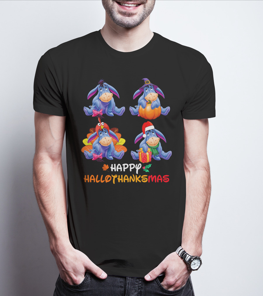 Happy Hallothanksmas Eeyore Pumpkin Turkey Present T-Shirt