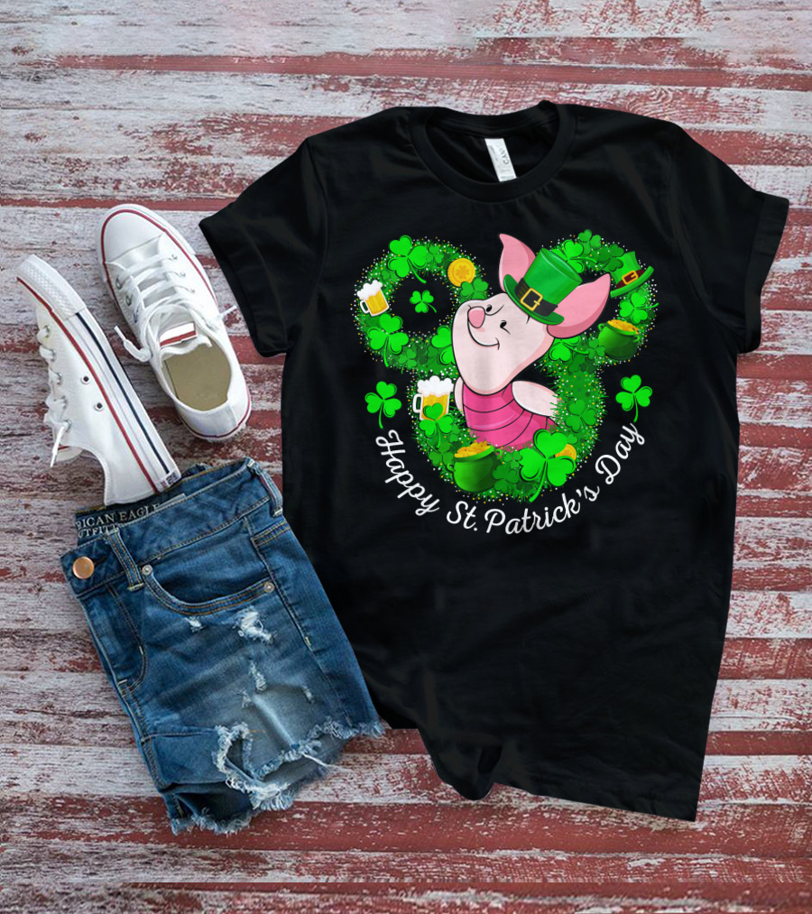 Piglet Happy St. Patrick's Day Clover Hat Beer Coin T-Shirt