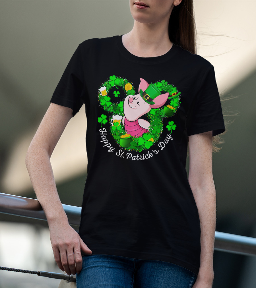 Piglet Happy St. Patrick's Day Clover Hat Beer Coin T-Shirt