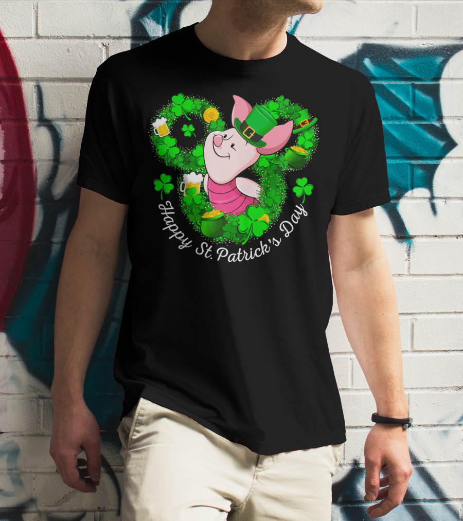 Piglet Happy St. Patrick's Day Clover Hat Beer Coin T-Shirt