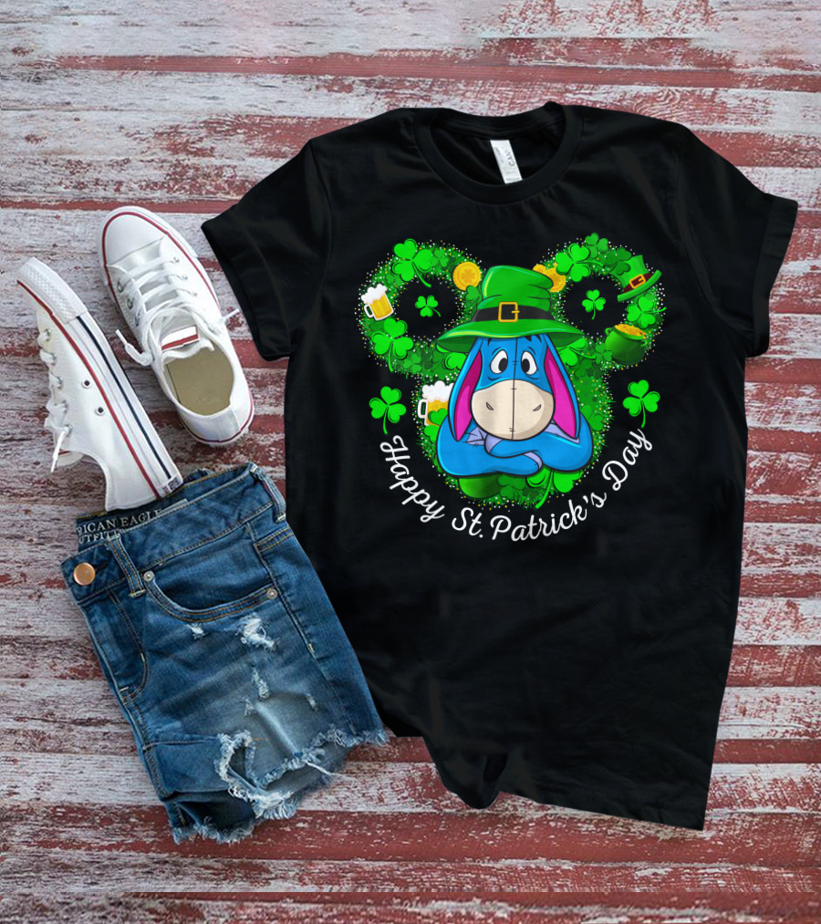 Happy St. Patrick's Day Eeyore Shamrocks And Leprechaun Hat T-Shirt