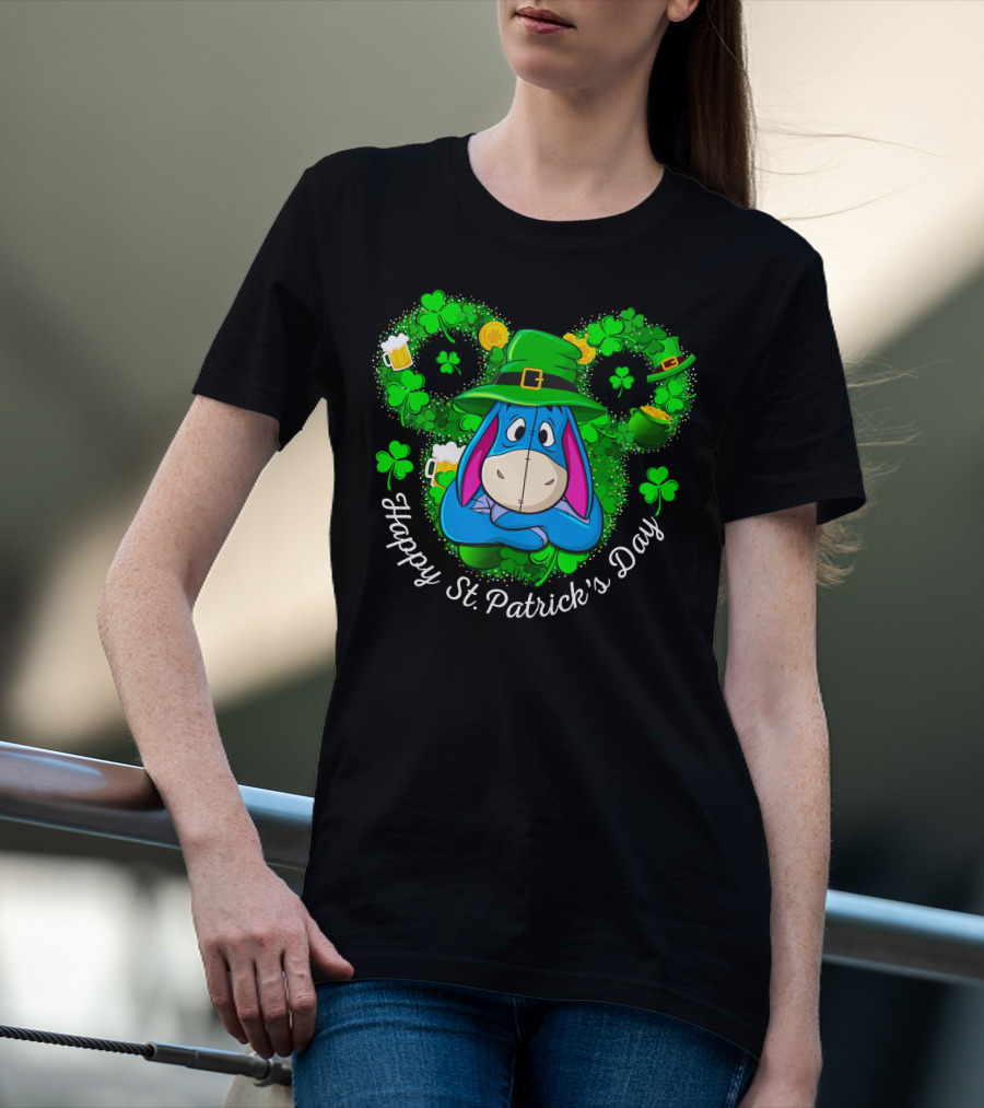 Happy St. Patrick's Day Eeyore Shamrocks And Leprechaun Hat T-Shirt