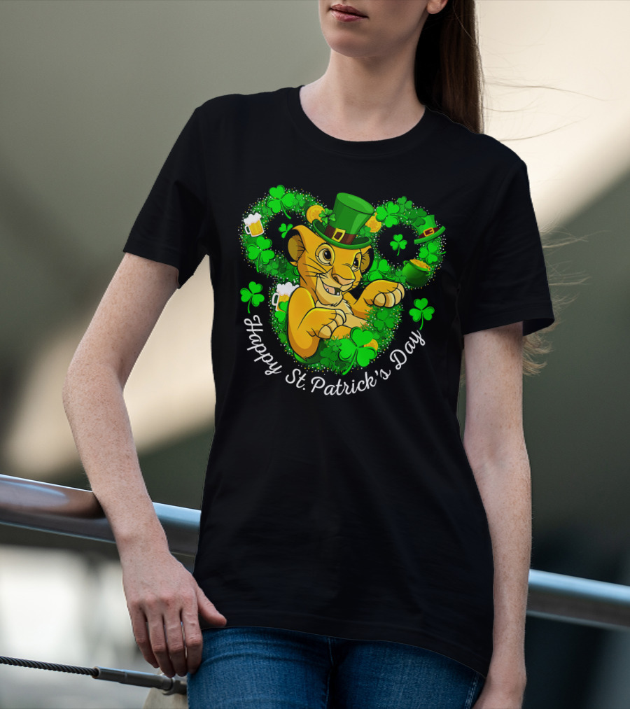 Happy St. Patrick's Day Simba With Clover And Hat T-Shirt