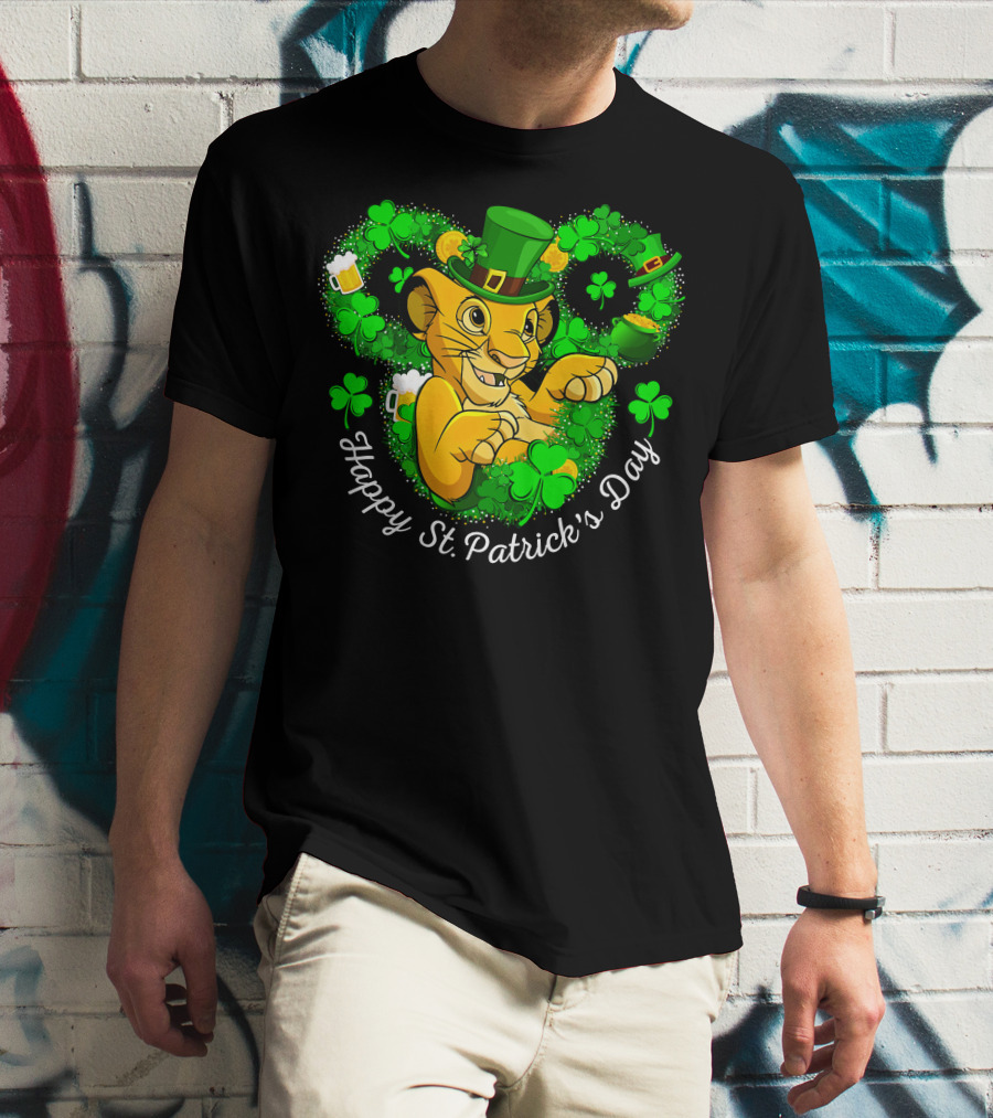 Happy St. Patrick's Day Simba With Clover And Hat T-Shirt