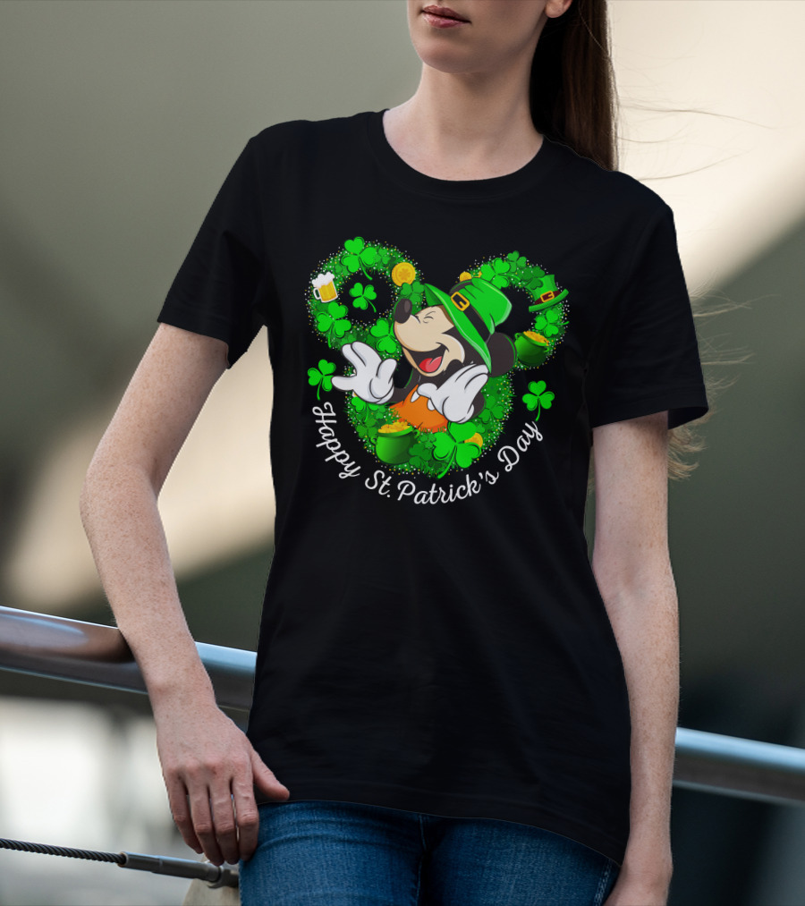 Happy St. Patrick's Day Mickey Mouse Shamrock Green Hat T-Shirt