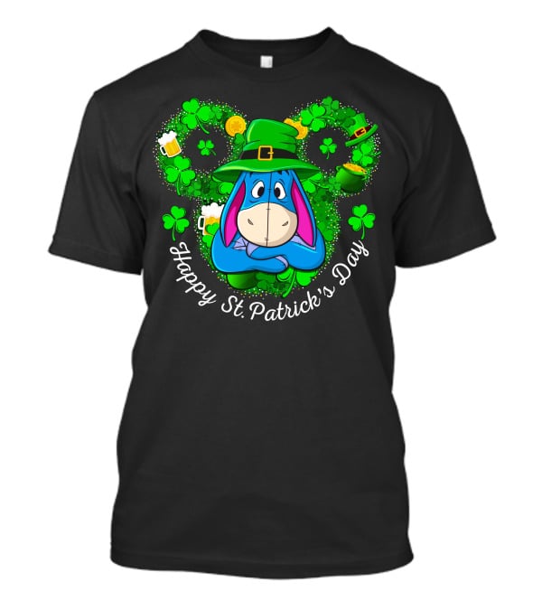 Eeyore Happy St. Patrick's Day Clover Hat Shamrocks And Beer T-Shirt