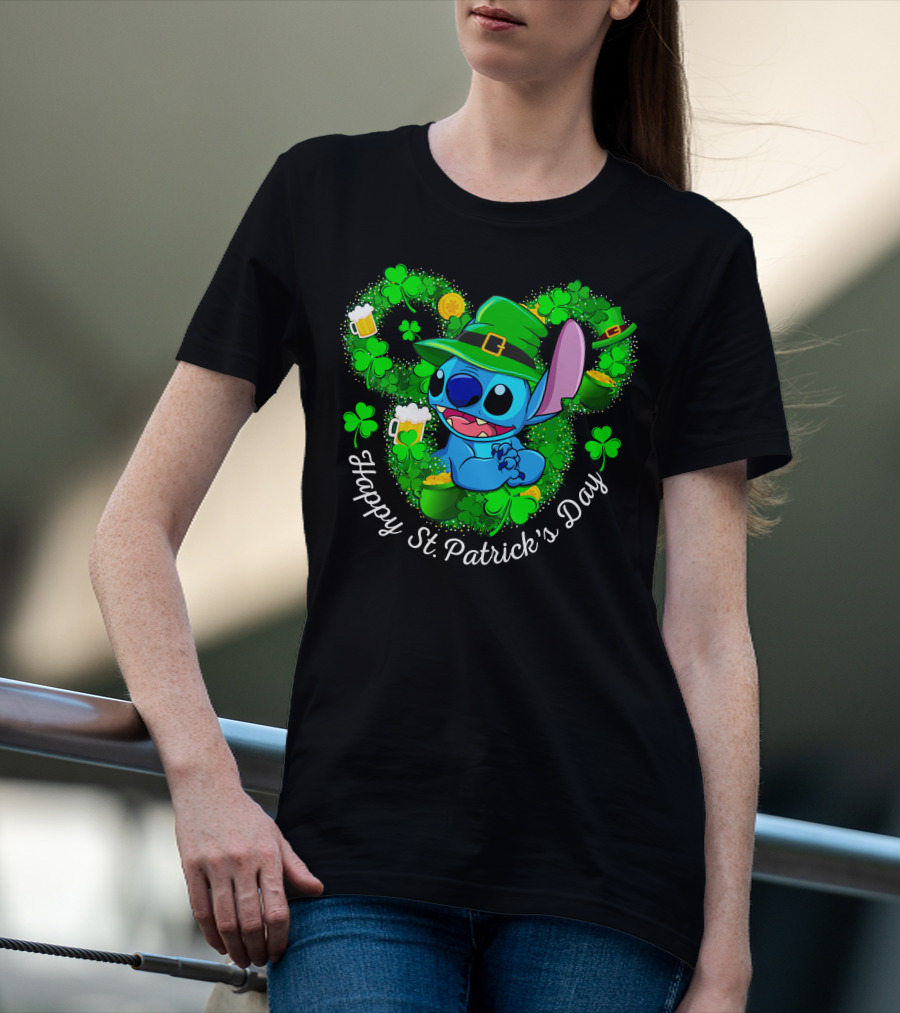 Stitch Happy St. Patrick's Day Shamrocks And Beer Celebration T-Shirt