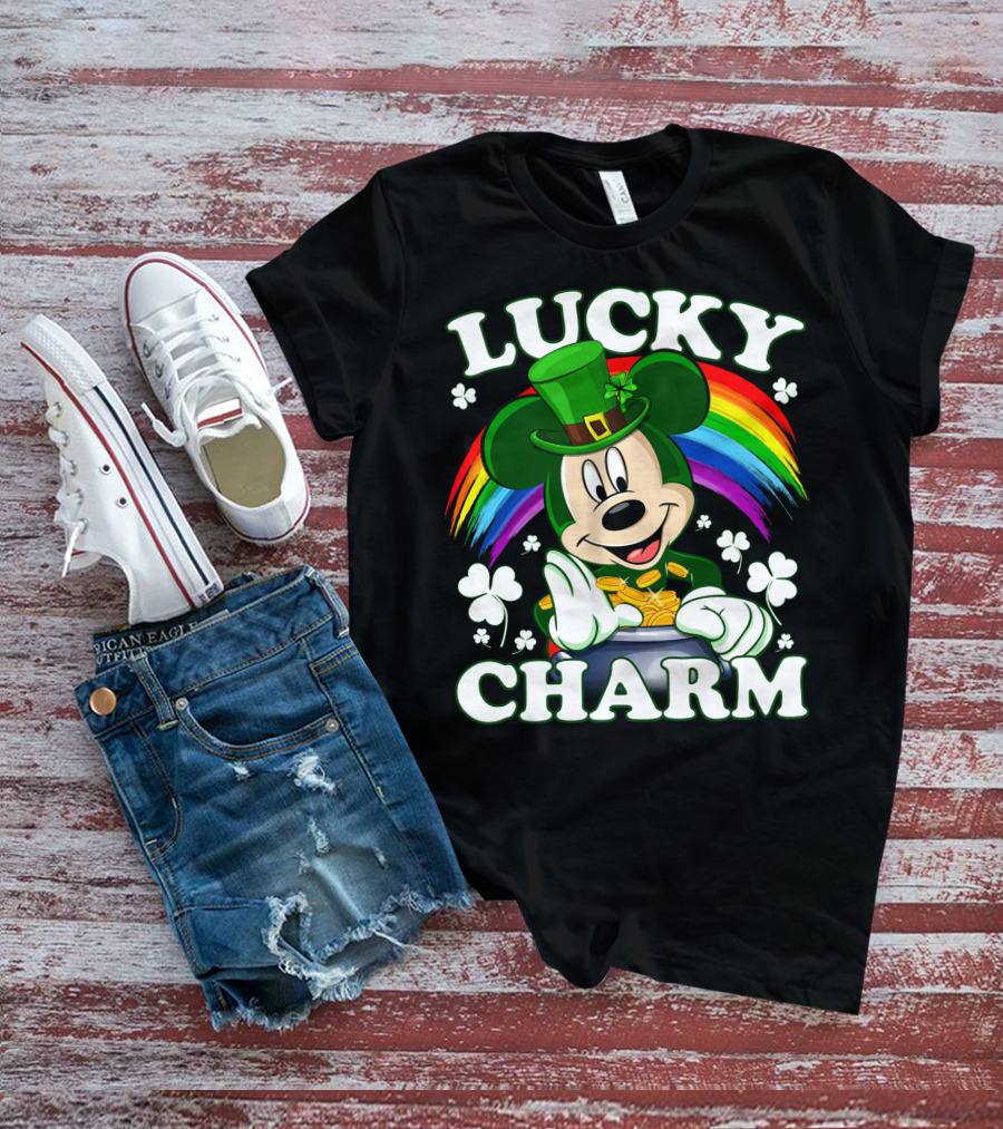 Lucky Charm Mickey Rainbow Coins Shamrocks Hat T-Shirt
