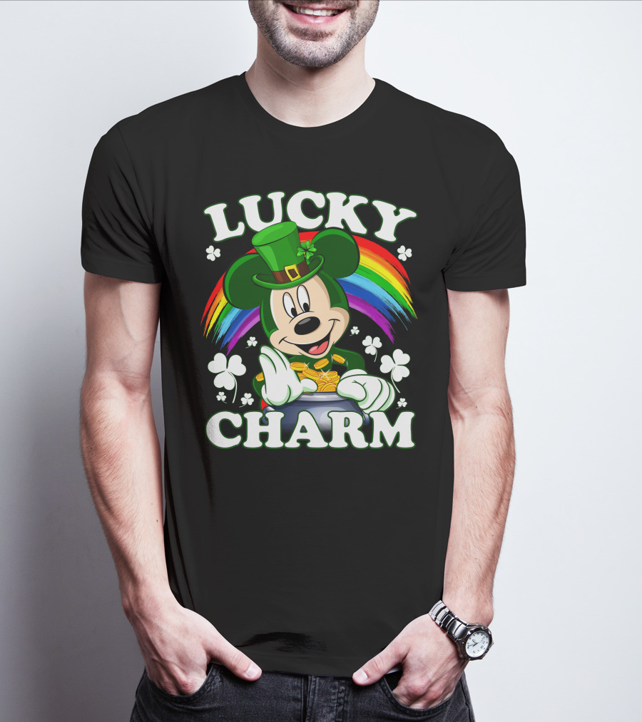 Lucky Charm Mickey Rainbow Coins Shamrocks Hat T-Shirt