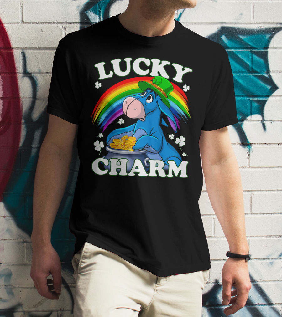 Eeyore Lucky Charm Rainbow Hat Coins Shamrocks T-Shirt