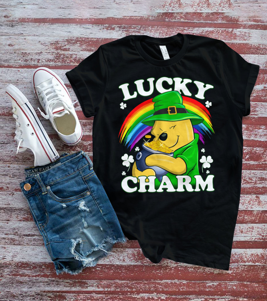 Pooh Lucky Charm Rainbow Leprechaun Clover Gold T-Shirt