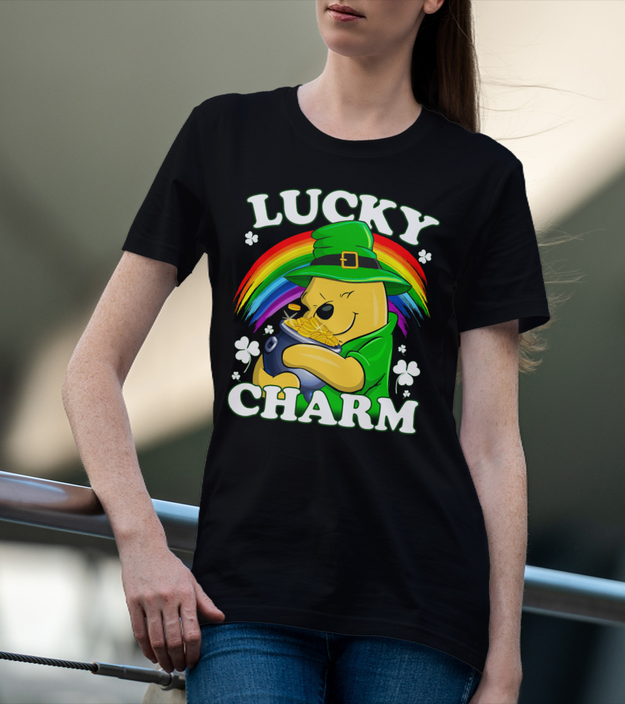 Pooh Lucky Charm Rainbow Leprechaun Clover Gold T-Shirt