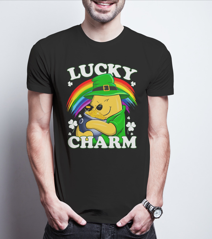 Pooh Lucky Charm Rainbow Leprechaun Clover Gold T-Shirt