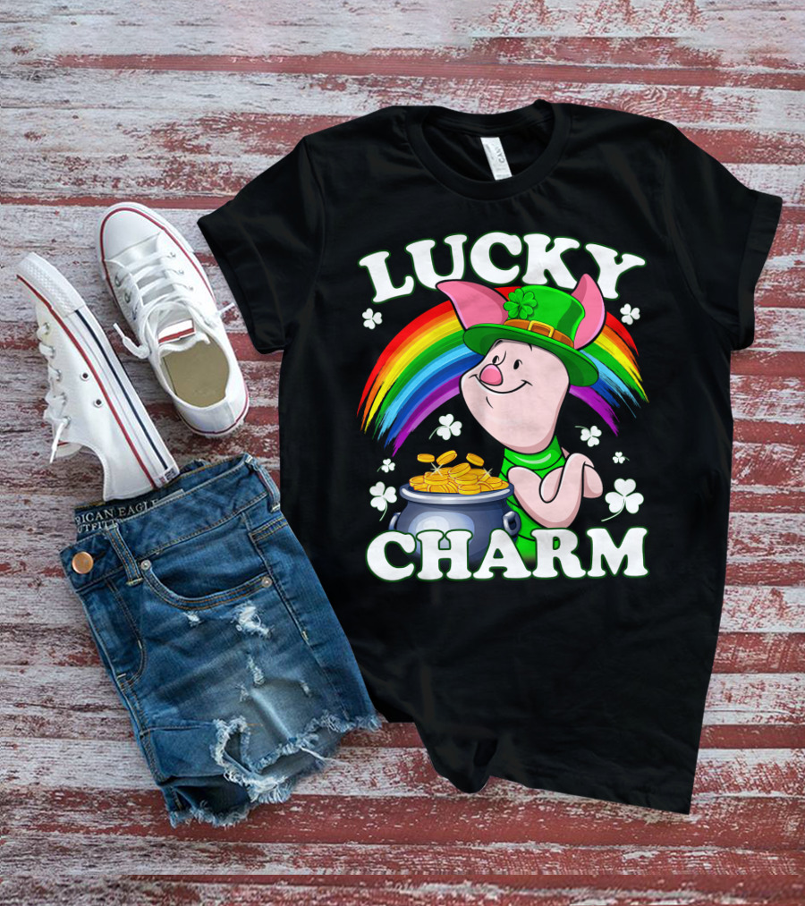 Lucky Charm Piglet Rainbow Gold Coins T-Shirt
