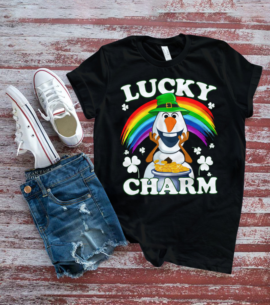 LUCKY CHARM Olaf Rainbow Shamrocks And Gold Coins T-Shirt