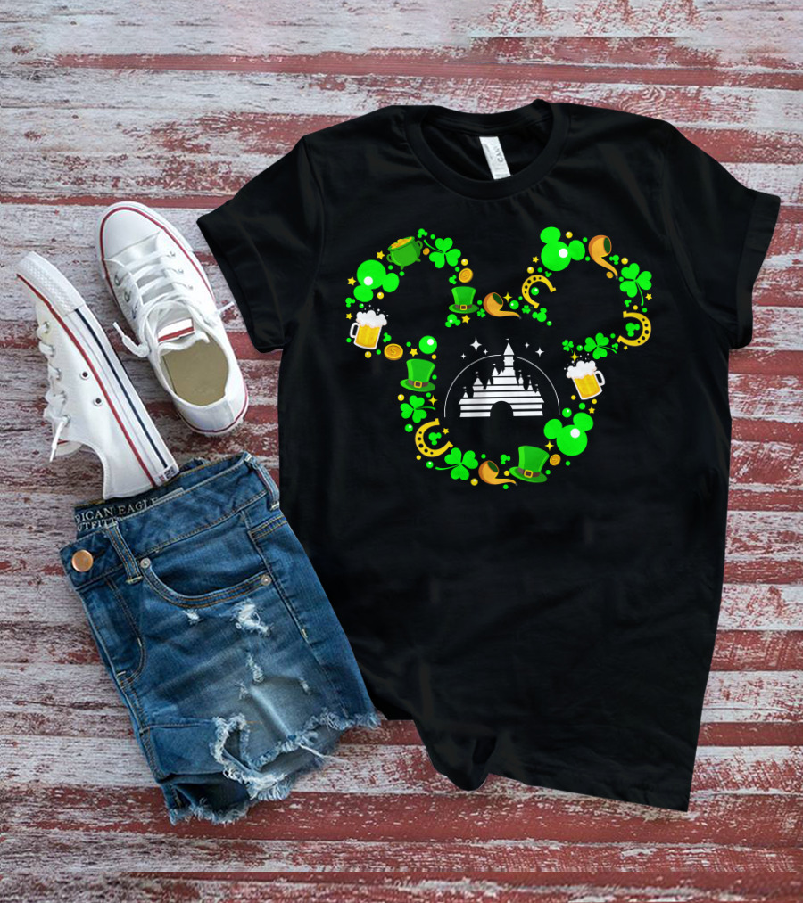 Mickey Mouse St. Patrick's Day Castle Shamrocks And Beer T-Shirt