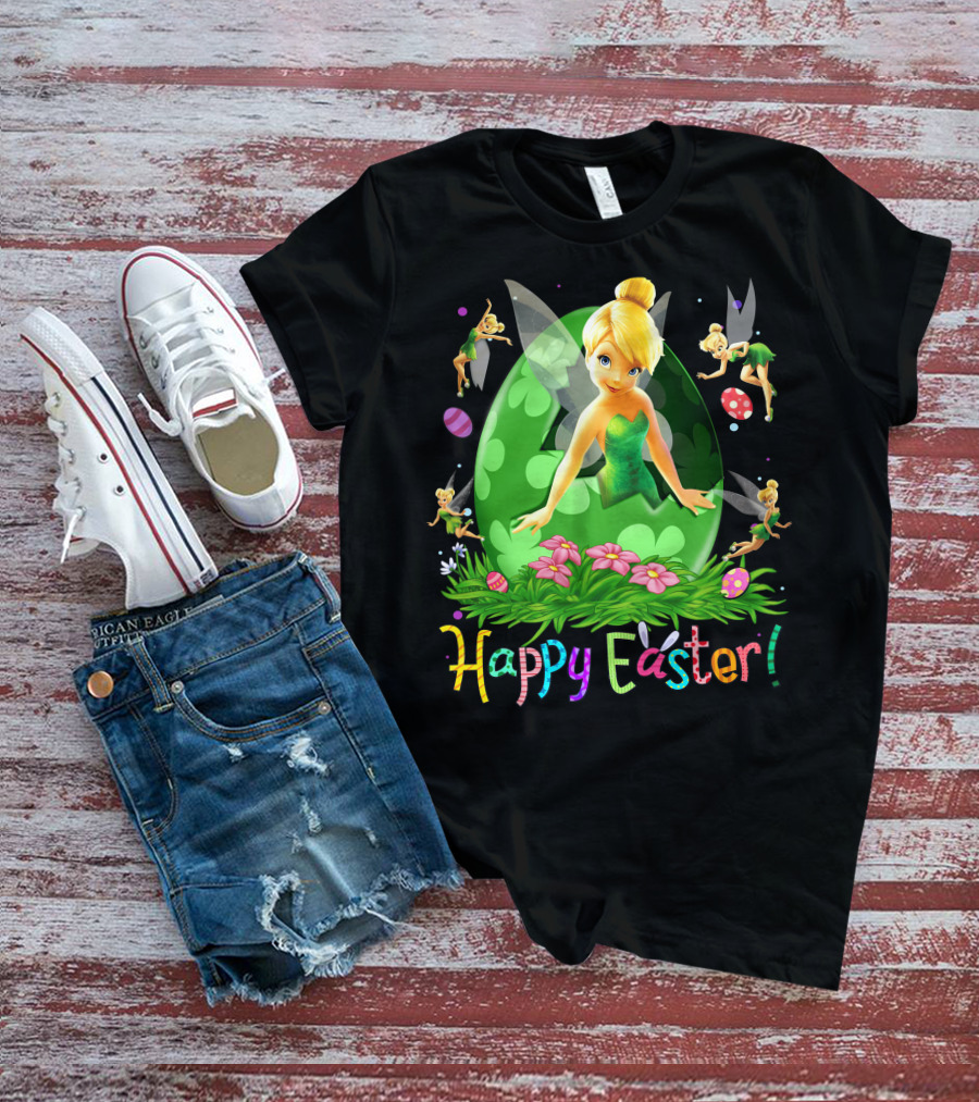 Tinker Bell Happy Easter Celebration With Green Egg And Flowers T-Shirt