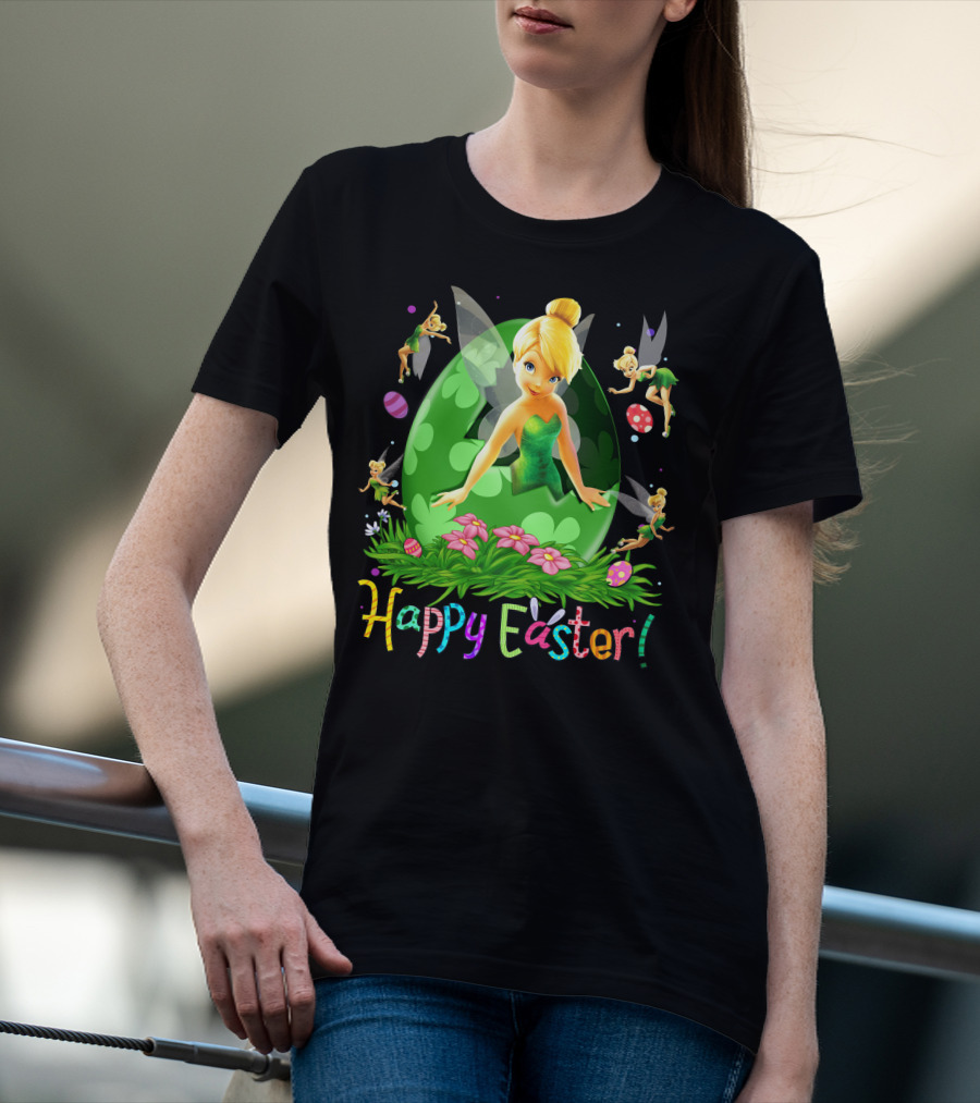 Tinker Bell Happy Easter Celebration With Green Egg And Flowers T-Shirt