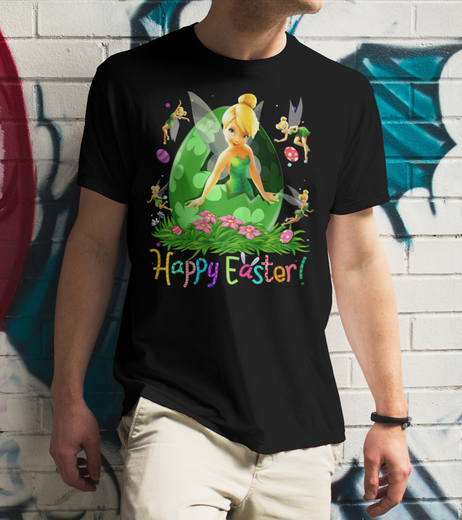 Tinker Bell Happy Easter Celebration With Green Egg And Flowers T-Shirt