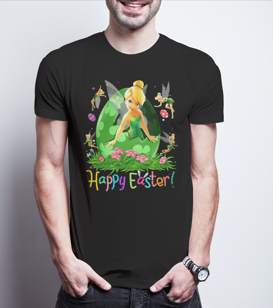 Tinker Bell Happy Easter Celebration With Green Egg And Flowers T-Shirt