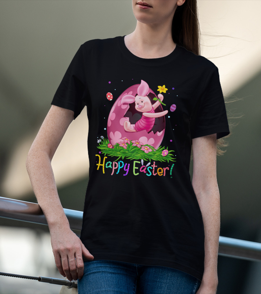 Happy Easter Piglet With Flower And Easter Egg T-Shirt