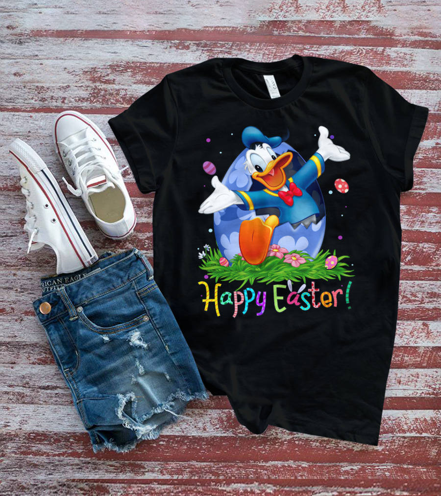 Happy Easter Donald Duck Celebration Egg And Flowers T-Shirt