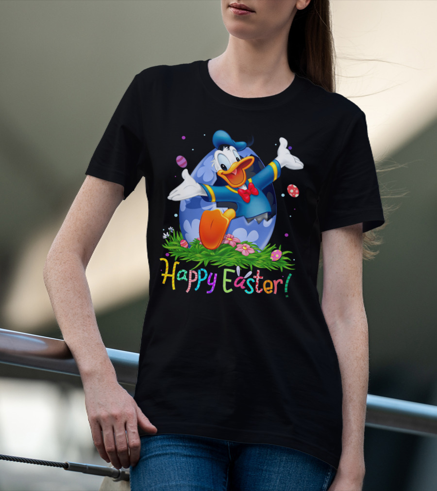 Happy Easter Donald Duck Celebration Egg And Flowers T-Shirt