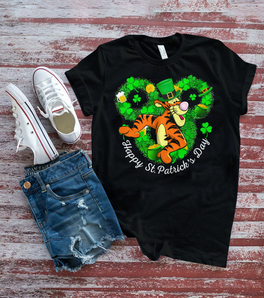 Tigger Happy St. Patrick's Day Shamrock Hat Coin Basket T-Shirt