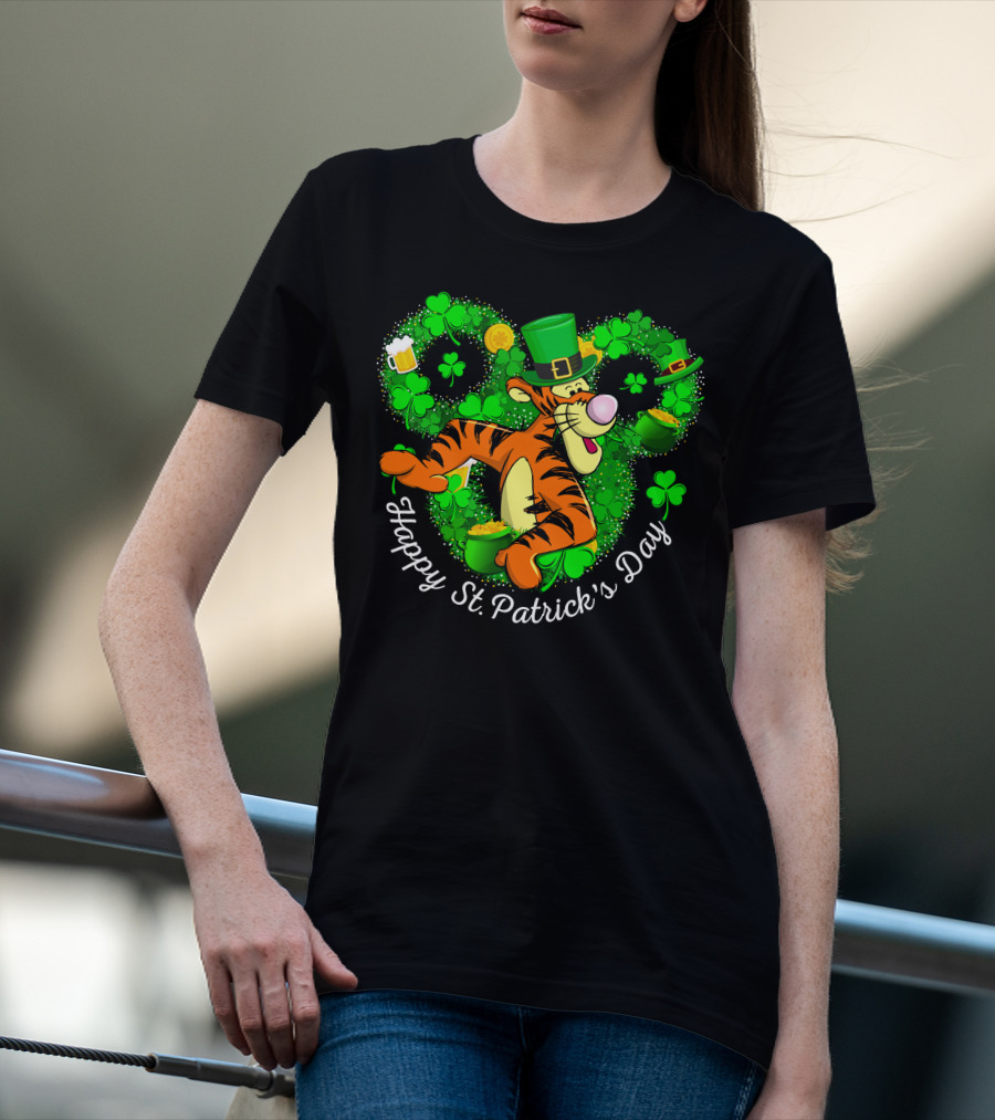 Tigger Happy St. Patrick's Day Shamrock Hat Coin Basket T-Shirt
