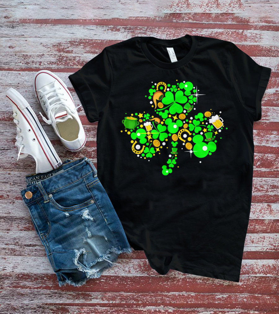 Shamrock St. Patrick's Day Mickey Mouse Beer Mug Horseshoe Pot Of Gold T-Shirt