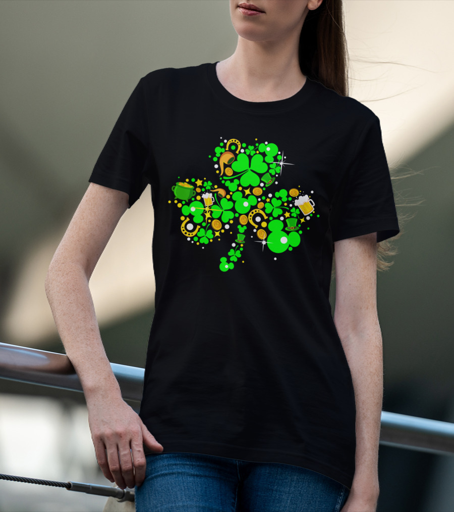 Shamrock St. Patrick's Day Mickey Mouse Beer Mug Horseshoe Pot Of Gold T-Shirt