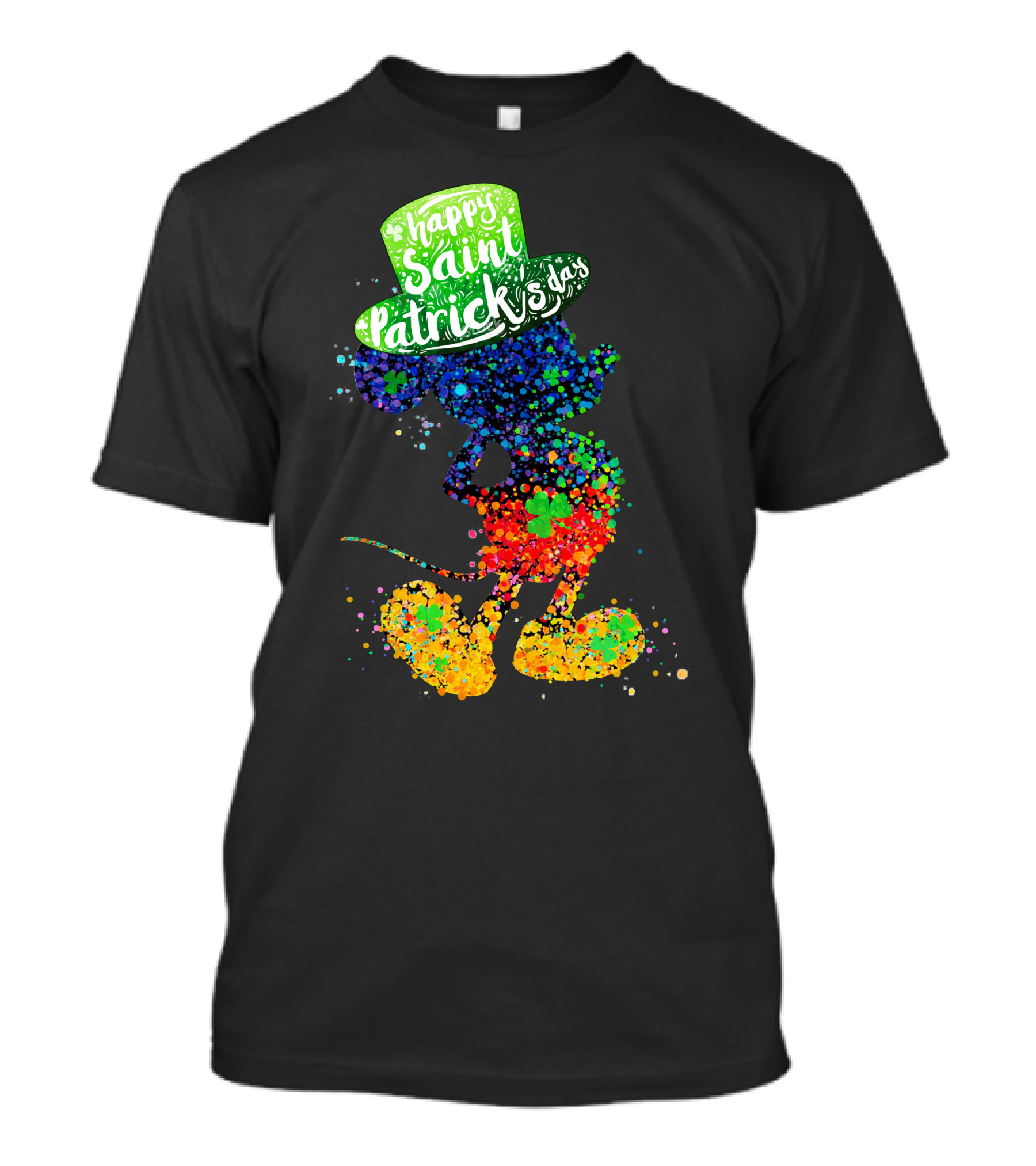 Happy Saint Patrick's Day Mickey Mouse Colorful Splatter Art T-Shirt