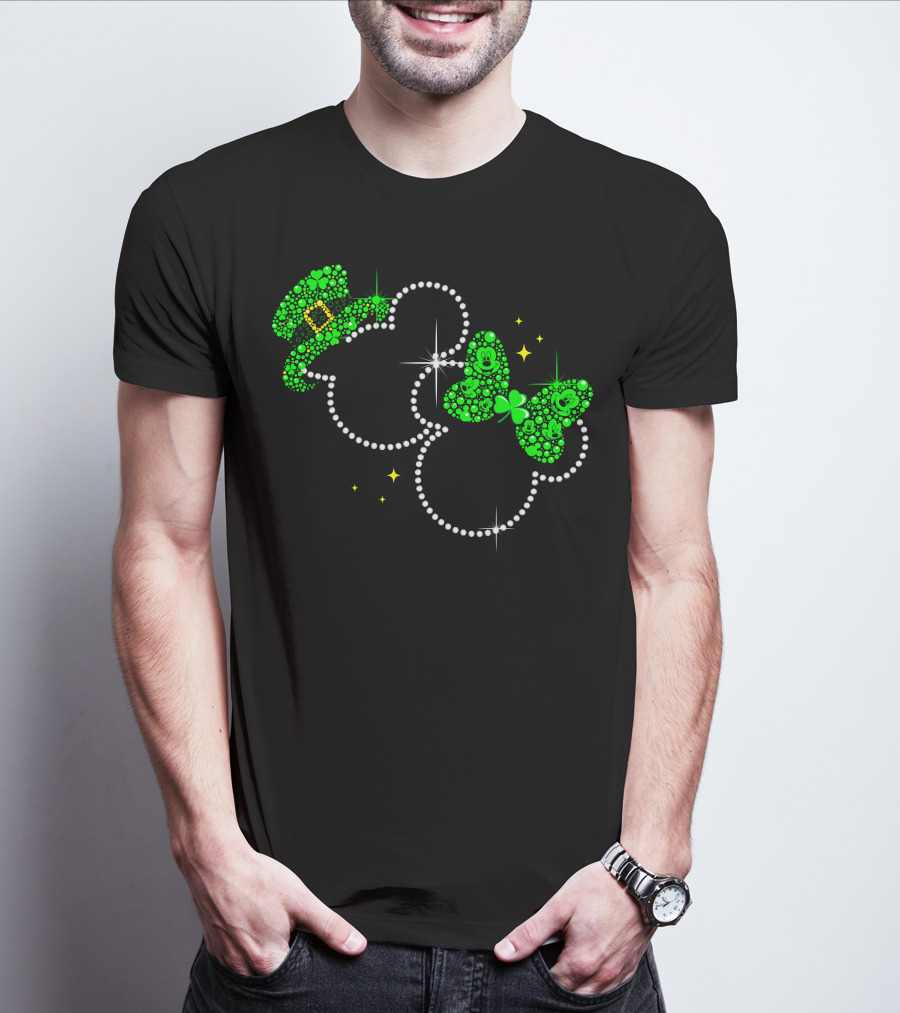Mickey Minnie St. Patrick's Day Sparkling Green Hat And Bow T-Shirt