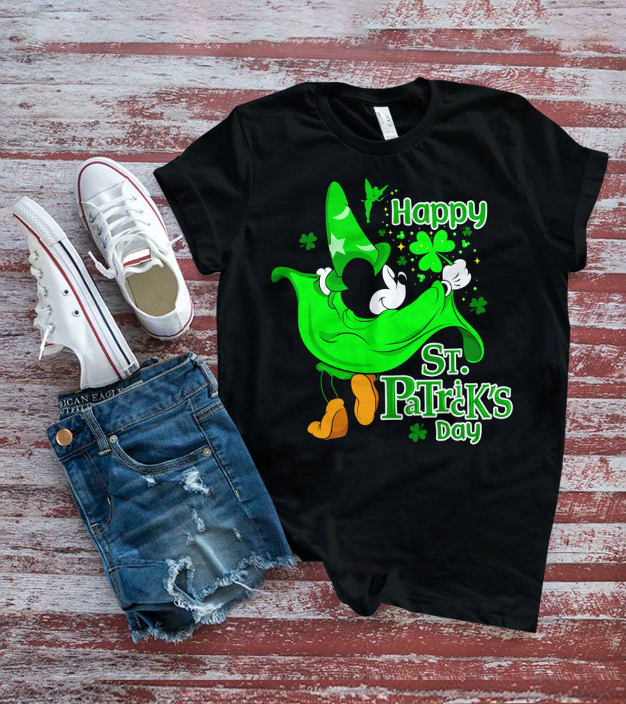 Happy St. Patrick's Day Mickey Fantasia Sparkling Clover And Shamrocks T-Shirt