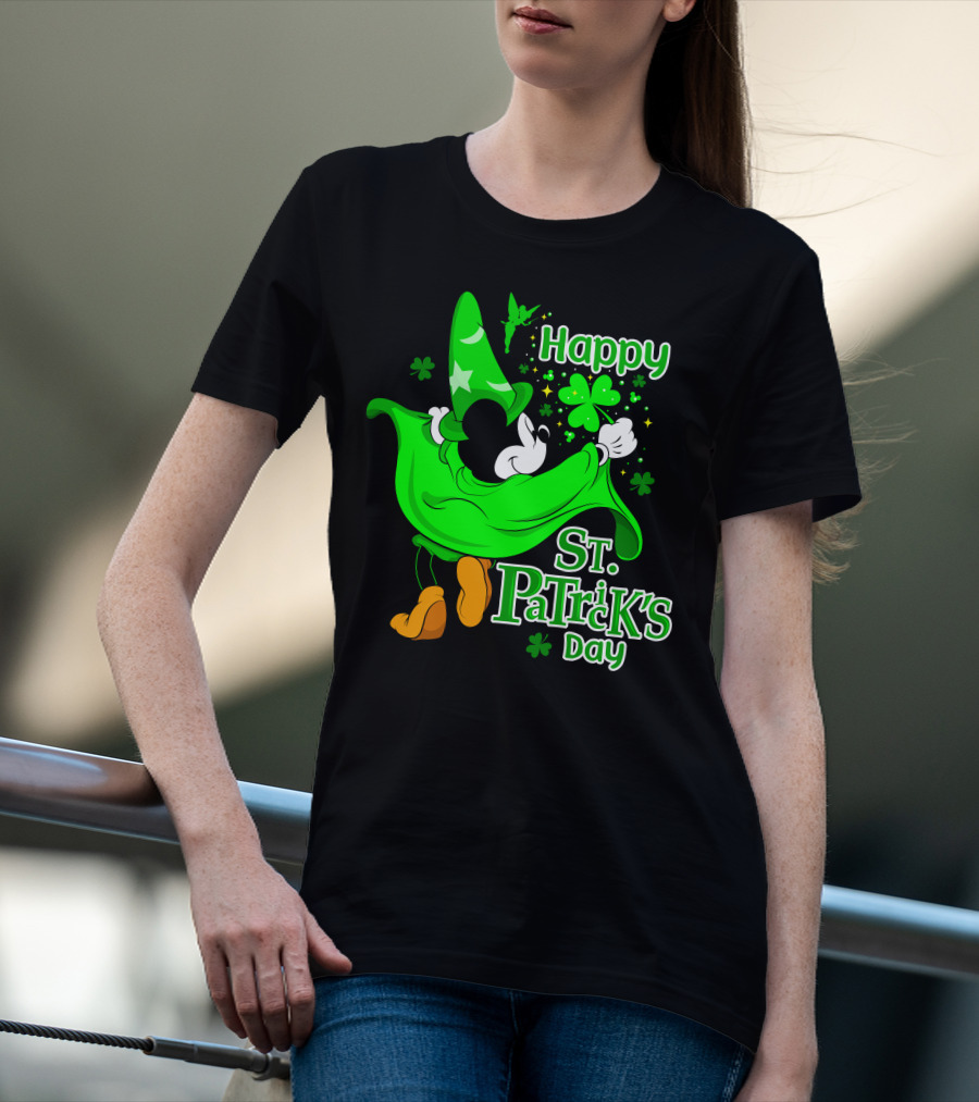 Happy St. Patrick's Day Mickey Fantasia Sparkling Clover And Shamrocks T-Shirt