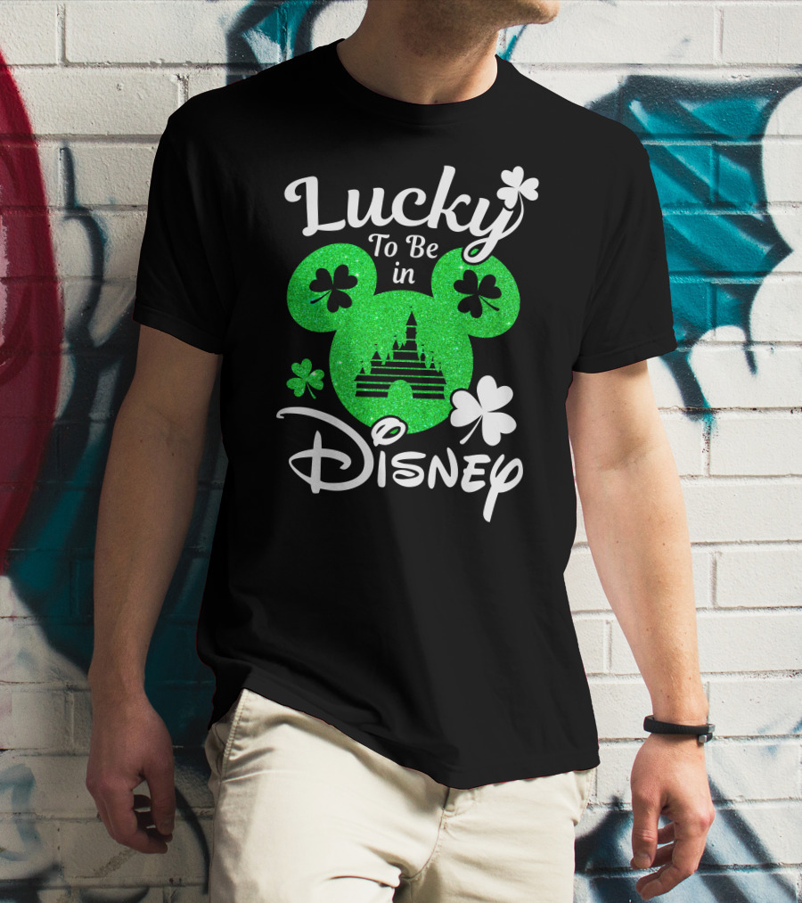 Lucky To Be In Disney Green Glitter Castle Shamrocks T-Shirt