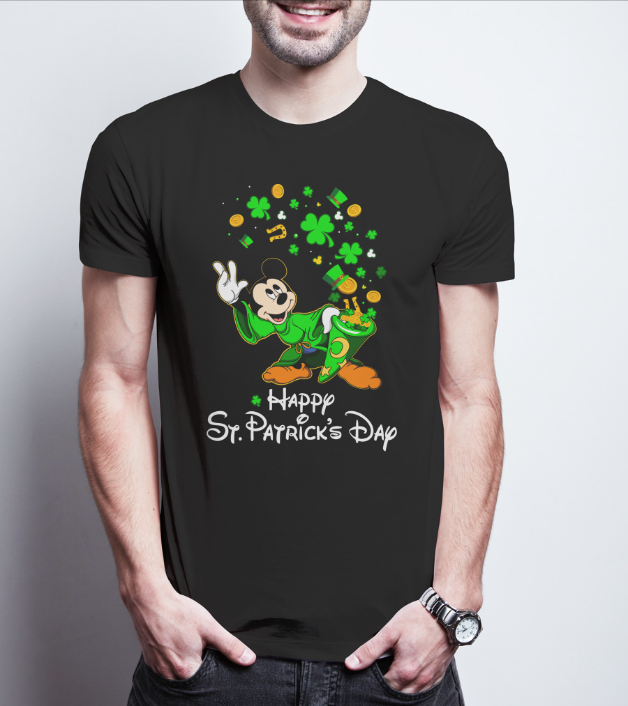 Happy St. Patrick's Day Mickey Mouse Shamrocks Gold Coins Magic T-Shirt
