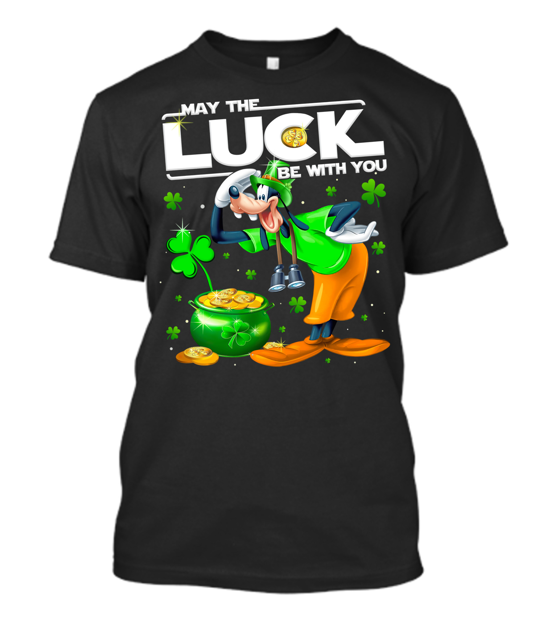 Goofy May The Luck Be With You Shamrock And Gold Coins T-Shirt
