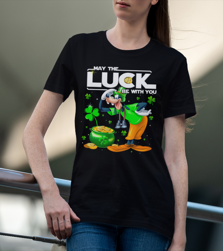 Goofy May The Luck Be With You Shamrock And Gold Coins T-Shirt